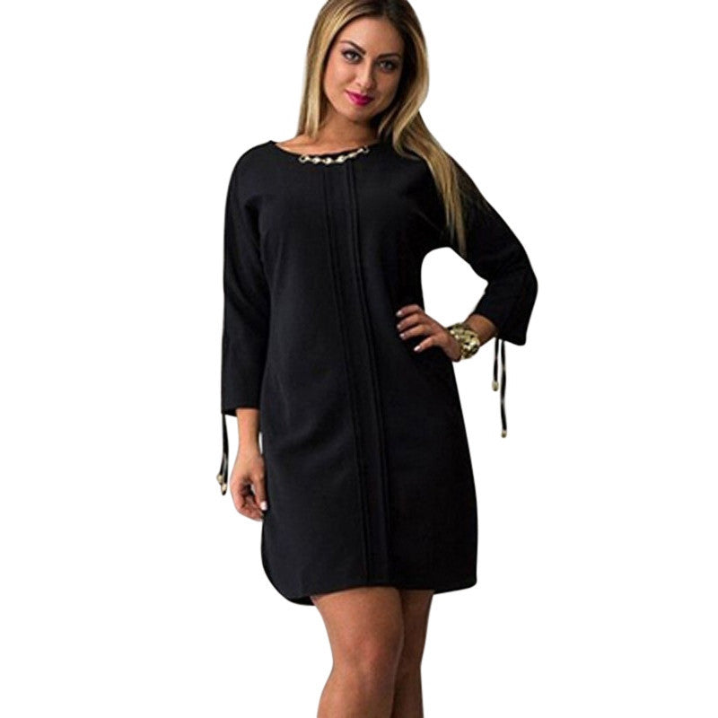 women long sleeve bodycon sexy round neck party mini dress plus size J4U66