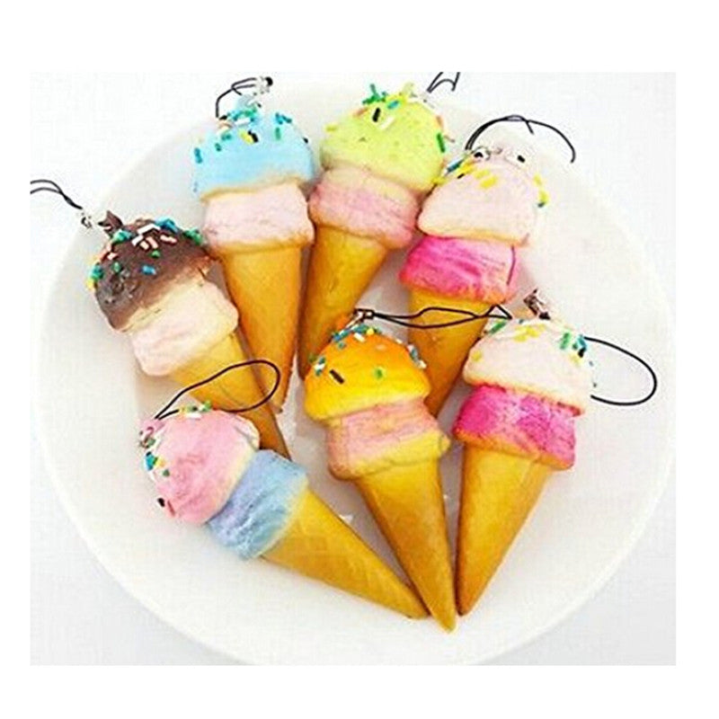 Squishy Cell phone Charms Kawaii Ice cream Key Chain with Sprinkles Gift Bag Straps J4U66