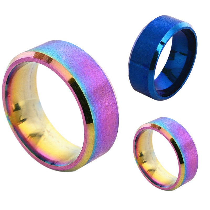 Stainless Steel 8mm Ring Band Colorful Blue Ring Men Design Wedding Matte Ring J4U66