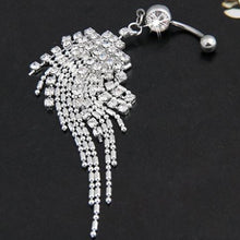 Stainless Steel Tassel Navel Piercing Crystal Rhinestone Dangle Belly Button Ring Body Chian J4U66