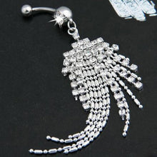 Stainless Steel Tassel Navel Piercing Crystal Rhinestone Dangle Belly Button Ring Body Chian J4U66