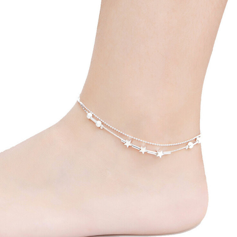 Star Foot Chain Bracelet Anklet Silver Plated Barefoot Anklet Beach Sandal Foot Jewelry Style J4U66