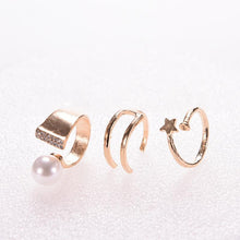 Star Kunckle Rings Finger Rings For Women Jewelry Accessories Gold Sliver 3Pcs  Big Simulated Pearl Rings Set J4U66