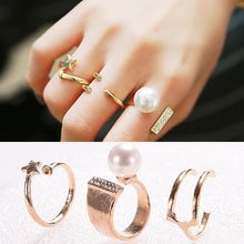 Star Kunckle Rings Finger Rings For Women Jewelry Accessories Gold Sliver 3Pcs  Big Simulated Pearl Rings Set J4U66