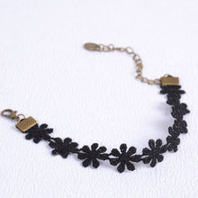 statement choker necklace bracelet black daisy flower lace jewelry set with extended chain women accessories J4U66