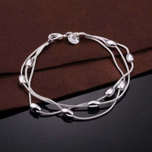 Sterling Silver Hollow Three-wire Light Bead Bracelet / Bangle  Jewelry J4U66