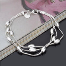 Sterling Silver Hollow Three-wire Light Bead Bracelet / Bangle  Jewelry J4U66