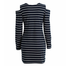 striped dress sexy women dress cut out cold shoulder o neck long sleeve ladies vintage dress vestido de festa J4U66