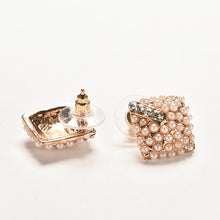 Stud Earrings  Beautiful Rhinestone Square Temperament Type Pearl Stud Earrings Women Jewelry J4U66