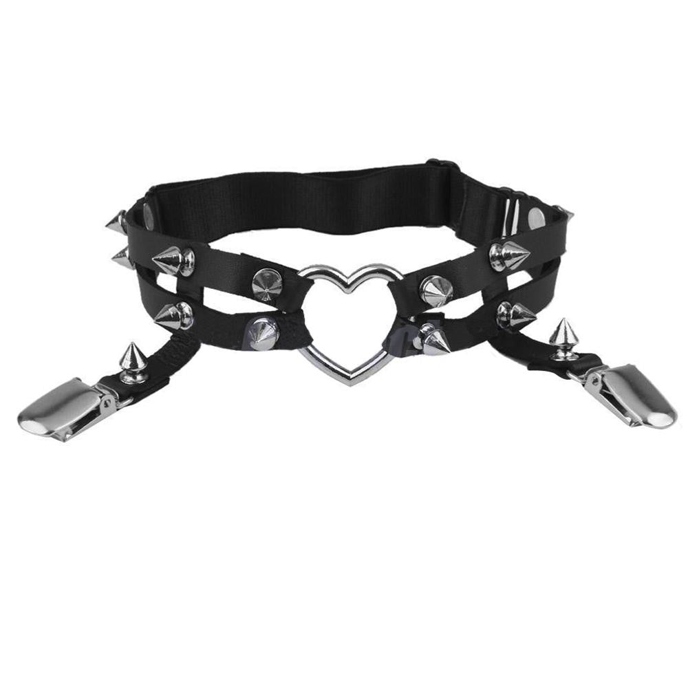 Studded Heart Garter Rivet Punk Goth Harajuku Handmade Garter Belt Leg Ring for women gift J4U66