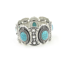Stylish Boho Womens Retro Vintage Natural Turquoise Tibetan Silver Bracelet Cuff Women Bangles  Women Jewelry J4U66