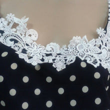 Stylish Sexy Women Strap Dress Polka Dots Blue Mini Dress Lace Chiffon Sundress  J4U66
