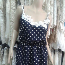 Stylish Sexy Women Strap Dress Polka Dots Blue Mini Dress Lace Chiffon Sundress  J4U66