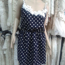 Stylish Sexy Women Strap Dress Polka Dots Blue Mini Dress Lace Chiffon Sundress  J4U66