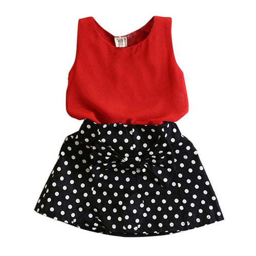 Casual Kids Baby Girls Clothes Set Sleeveless Chiffon Tops+Polka Dot Skirts Cute Toddler Girl Clothes J4U66