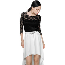 dress 3/4 sleeve lace women mid calf dress asymmetric hem hollow out vintage party dresses vestidos J4U66