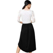 dress 3/4 sleeve lace women mid calf dress asymmetric hem hollow out vintage party dresses vestidos J4U66