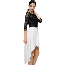 dress 3/4 sleeve lace women mid calf dress asymmetric hem hollow out vintage party dresses vestidos J4U66