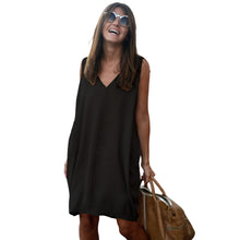 dress women high street v neck sleeveless casual dress high low hem asymmetric loose dresses femme J4U66