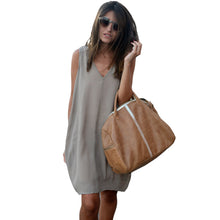 dress women high street v neck sleeveless casual dress high low hem asymmetric loose dresses femme J4U66