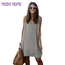 dress women high street v neck sleeveless casual dress high low hem asymmetric loose dresses femme J4U66