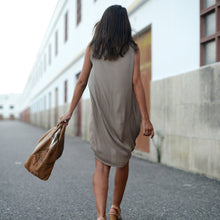 dress women high street v neck sleeveless casual dress high low hem asymmetric loose dresses femme J4U66