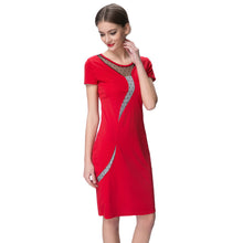 elegant women dress mesh round neck short sleeve back zipper solidcolor bodycon dress office dress vestidos black red J4U66