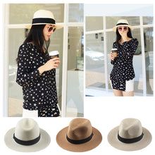 women straw hat floppy wide brim foldable sun hat beach holiday casual cap white beige brown J4U66