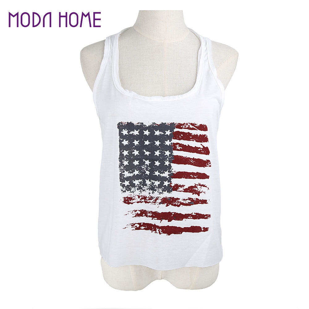 women tops women tank top o neck flag print sleeveless vest camisole white J4U66