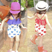 Girls Kid Harem Pants Short Trousers Chiffon Heart Pattern Jumpsuit 2-6Y J4U66