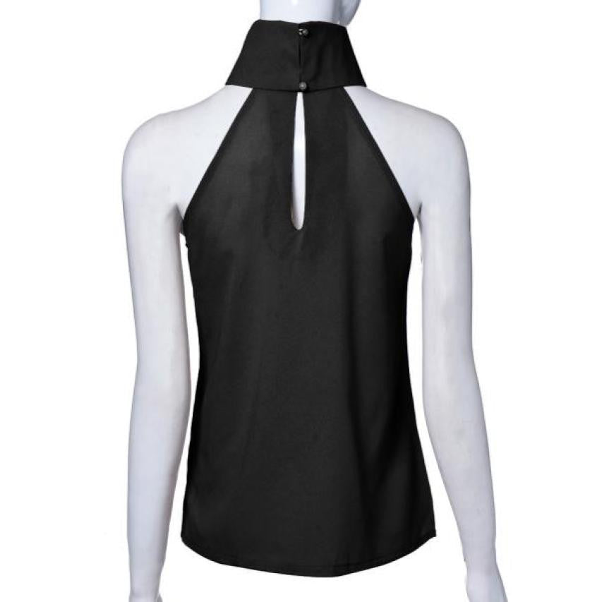 Women Shirts European Fashion Halter Sleeveless Ruffled Neck Blouse Women Elegant Tops J4U66