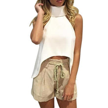 Women Shirts European Fashion Halter Sleeveless Ruffled Neck Blouse Women Elegant Tops J4U66