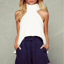 Women Shirts European Fashion Halter Sleeveless Ruffled Neck Blouse Women Elegant Tops J4U66
