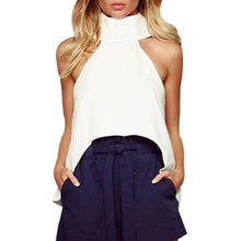 Women Shirts European Fashion Halter Sleeveless Ruffled Neck Blouse Women Elegant Tops J4U66