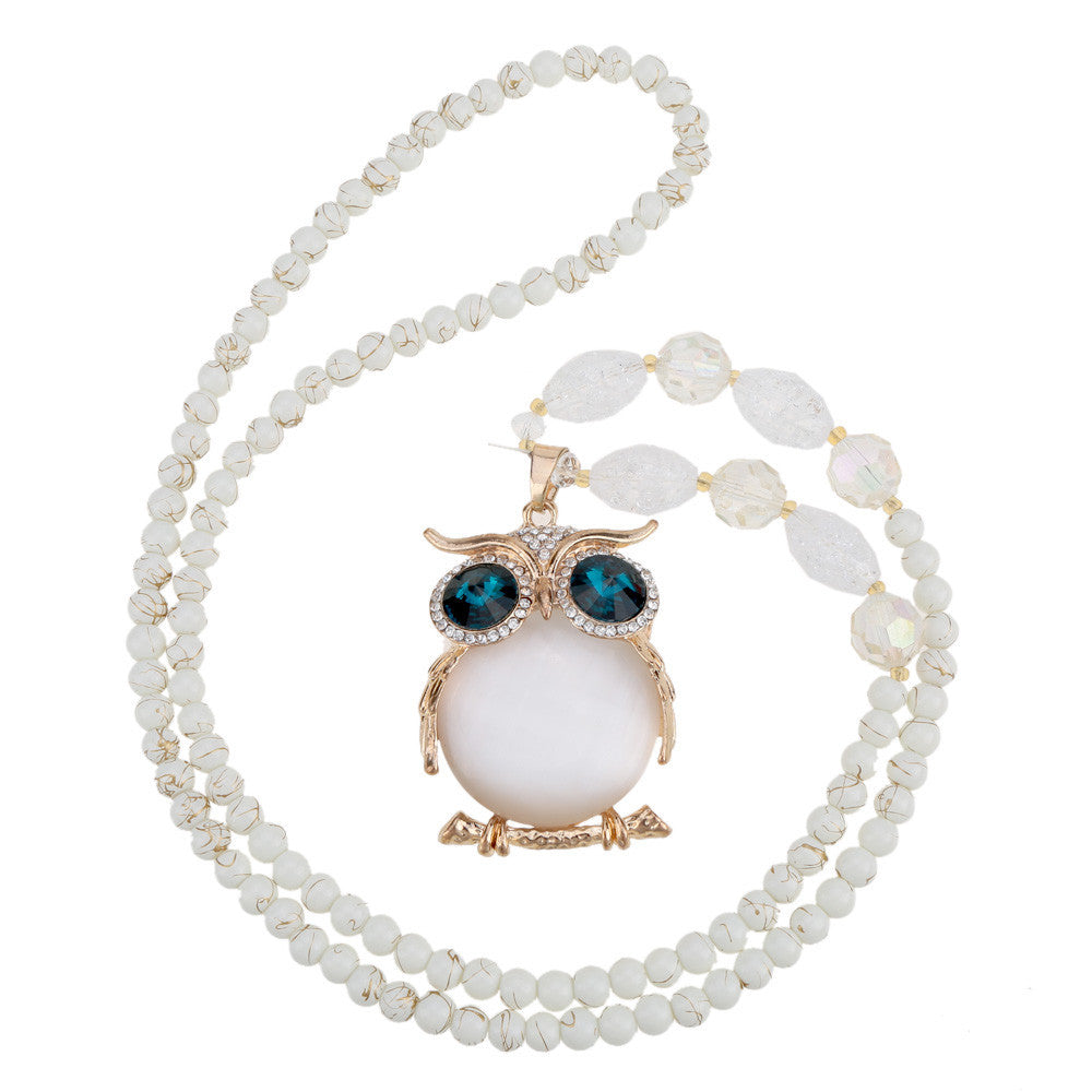 jewelry pure opal blue eyes owl pendant necklace long chain necklace accessories gift for women bijoux colliers J4U66