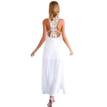 long dresses back hollow elegant beach casual solid white women chiffon lace dress J4U66