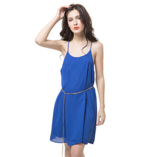 sexy women sleeveless dress scoop neck y back spaghetti strap waist chain party club mini loose beach dress J4U66