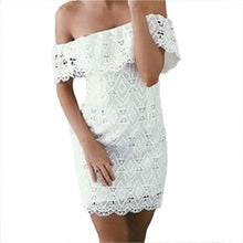 Off Shoulder Lace Dress Sexy Elegant Hollow Out Ruffles Party Club Dresses Vestidos Robes  J4U66