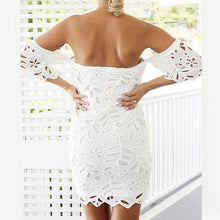 Off Shoulder Lace Dress Sexy Elegant Hollow Out Ruffles Party Club Dresses Vestidos Robes  J4U66