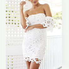 Off Shoulder Lace Dress Sexy Elegant Hollow Out Ruffles Party Club Dresses Vestidos Robes  J4U66