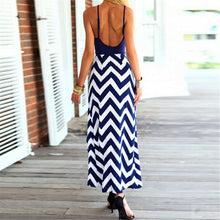 Sexy Women Backless Striped Split Chiffon Maxi Dress Party Beach Long Cusual  J4U66