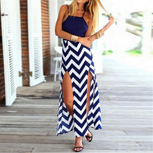 Sexy Women Backless Striped Split Chiffon Maxi Dress Party Beach Long Cusual  J4U66