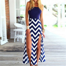 Sexy Women Backless Striped Split Chiffon Maxi Dress Party Beach Long Cusual  J4U66