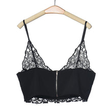 Sexy Women Lace Camisole Cropped Crochet Deep V Neck Bralet Spaghetti Strap Zip Back Tank Top Lace Crochet Bra Tank Top J4U66