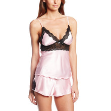 Sexy Nightwear 2pcss Sets Silk Pijamas Sleepwear Lace Deep V Sleeveless Suspenders Lingerie Set J4U66