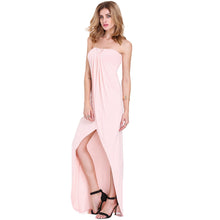 strapless women maxi long dress bandeau off shoulder draped asymmetric beach dress sexy prom gown party dress pink J4U66