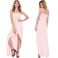strapless women maxi long dress bandeau off shoulder draped asymmetric beach dress sexy prom gown party dress pink J4U66