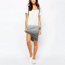 Style Casual Print T shirt Vest Dress Plus Size Short Sleeve O-neck Loose Gradient Color Dovetail Dresses J4U66