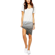 Style Casual Print T shirt Vest Dress Plus Size Short Sleeve O-neck Loose Gradient Color Dovetail Dresses J4U66