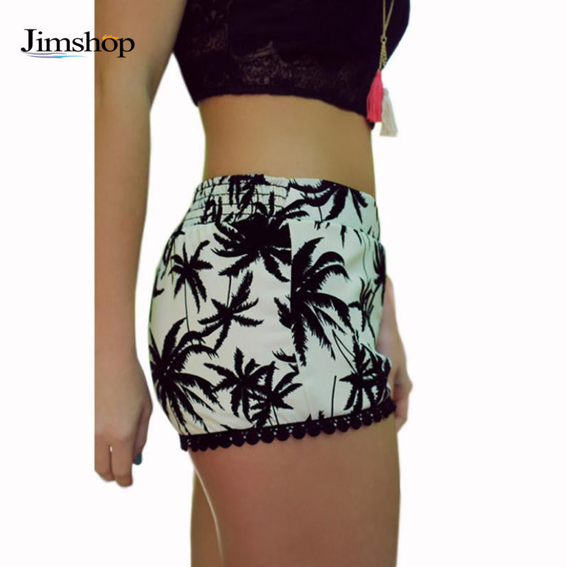 Style Short Feminino Floral Tassel Pom Pom Hem Women Shorts Elastic Waist Loose Casual Shorts Boho Beach Swimwear J4U66